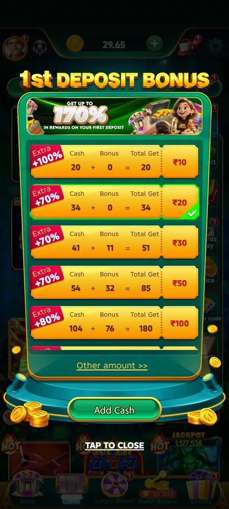 Spin Crush first deposit bonus screen